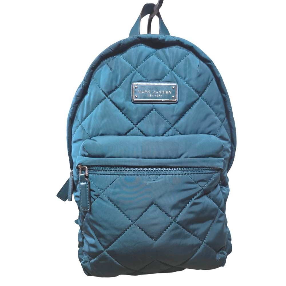 Marc Jacobs Crosby Quilted Nylon Backpack Teal Green Zip Pocket Adjustable - Picture 2 of 16